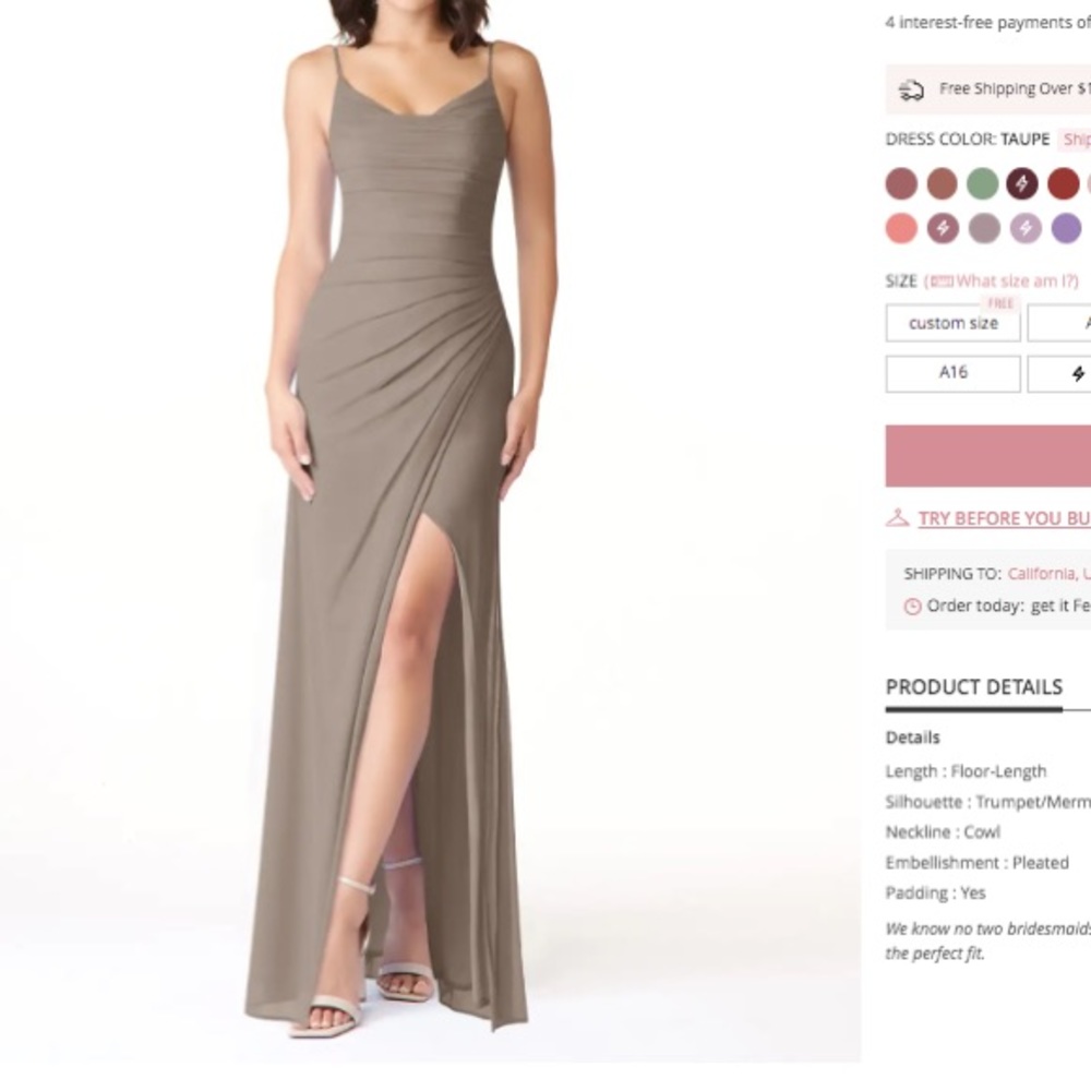 AZAZIE deandra bridesmaids dress taupe size A6